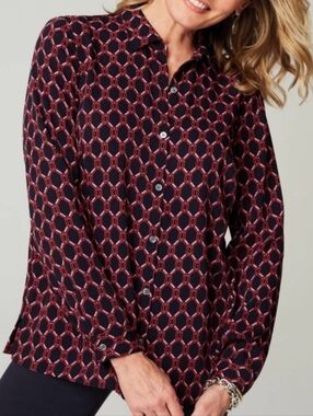 J. Jill Wearever Easy-Care Geometric Chain-Link Button-Down Blouse  Size L